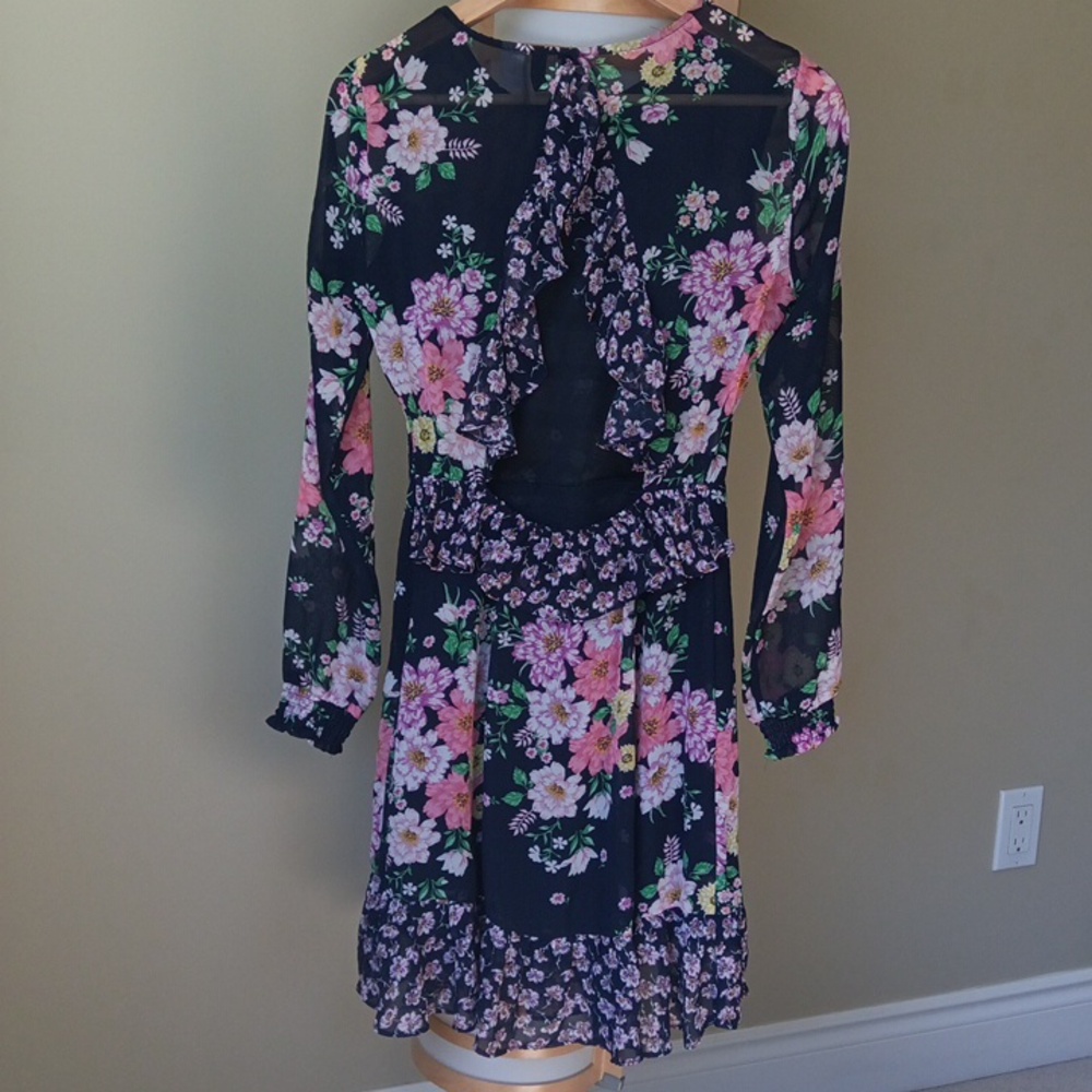 🪇2for$15 Ptp17" Long-Sleeve Open-Back Floral-Print Ruffled-Hem Dress - Picture 5 of 17